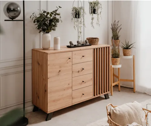 Kommode Sideboard Medan | mit 3D-Lamellen | Artisan Eiche / anthrazit