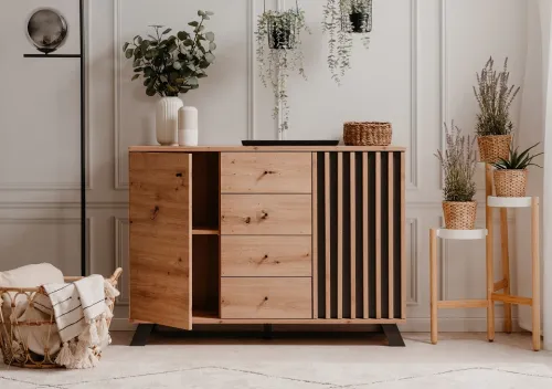 Kommode Sideboard Medan | mit 3D-Lamellen | Artisan Eiche / anthrazit