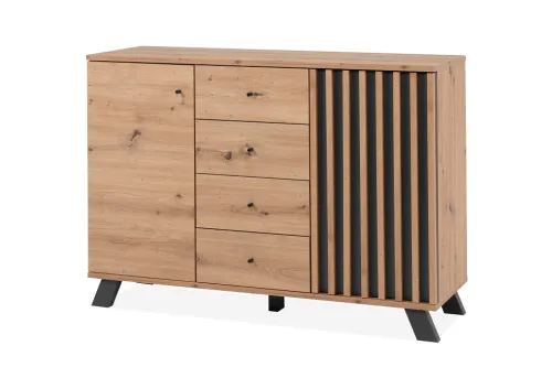 Kommode Sideboard Medan | mit 3D-Lamellen | Artisan Eiche / anthrazit