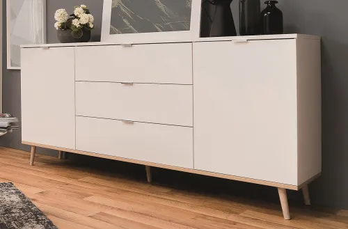 Kommode Sideboard Oslo 1 | Skandinavisch | weiß / Sonoma Eiche
