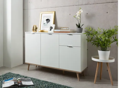 Kommode Sideboard Oslo 2 | Skandinavisch | weiß / Sonoma Eiche