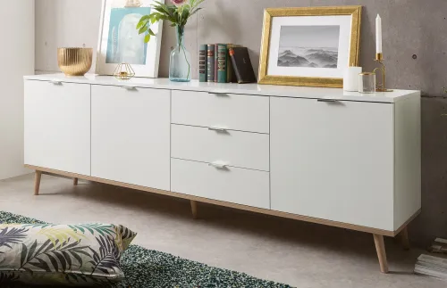 Kommode Sideboard Oslo 3 | Skandinavisch | weiß / Sonoma Eiche