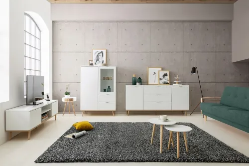 Kommode Sideboard Oslo 3 | Skandinavisch | weiß / Sonoma Eiche