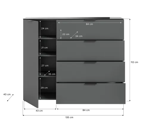 Kommode Sideboard Ray | mit Schubkästen & Glasabsetzung | anthrazit