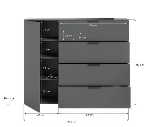 Kommode Sideboard Ray | mit Schubkästen & Glasabsetzung | anthrazit
