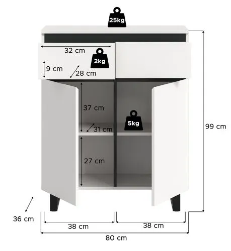 Kommode Tomasa | weiß / schwarz