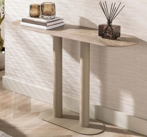 Konsolentisch Hulpe, 3D Keramik Travertin, beige