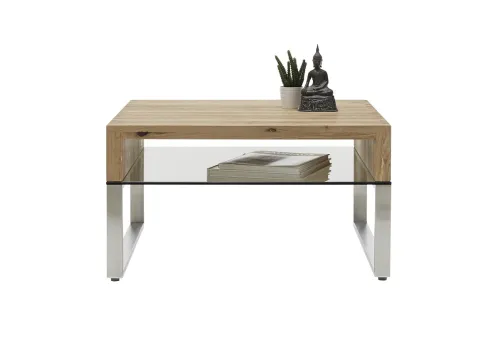 Couchtisch Hilary | Asteiche massiv | mit Glasplatte | 70x70 | Eiche