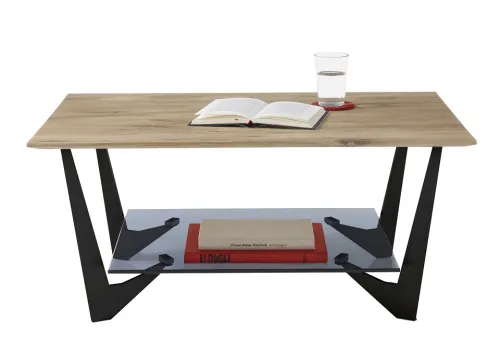 Couchtisch Leon mit Glasablageplatte | 90x60 | Eiche massiv