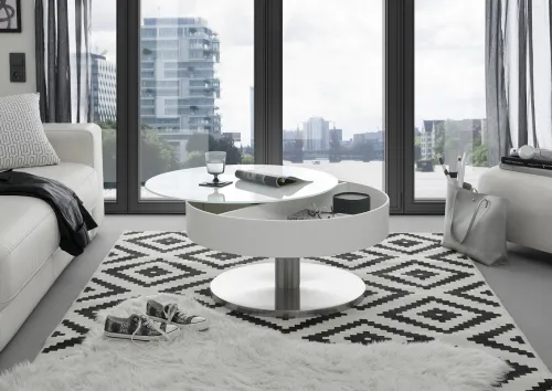 Couchtisch Suva | rund | Ø79 | weiß | drehbare Tischplatte | auf Rollen