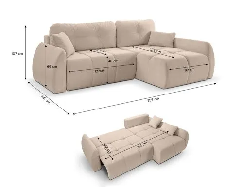 Long Eckschlafsofa Sancho rechts | 255cm | Cord | beige