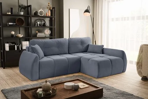 Long Eckschlafsofa Sancho rechts | 255cm | Cord | blau-grau