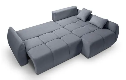 Long Eckschlafsofa Sancho rechts | 255cm | Cord | blau-grau