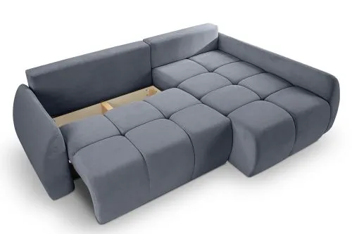 Long Eckschlafsofa Sancho rechts | 255cm | Cord | blau-grau