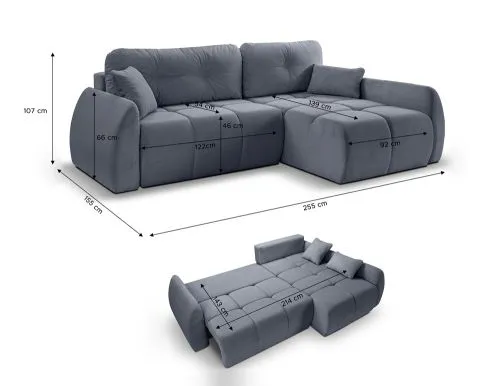 Long Eckschlafsofa Sancho rechts | 255cm | Cord | blau-grau
