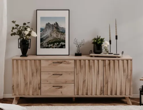 Lowboard Sideboard Wellington mit Schubkästen | mit 3D-Reliefoptik | Schwedeneiche