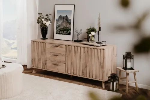 Lowboard Sideboard Wellington mit Schubkästen | mit 3D-Reliefoptik | Schwedeneiche