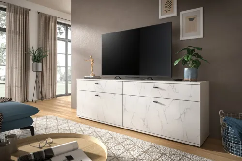 Lowboard Stone | weiß | Marmoroptik