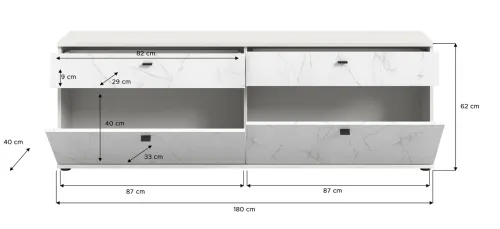 Lowboard Stone | weiß | Marmoroptik