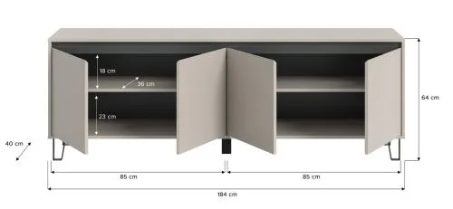 Lowboard TV-Board Balton, Kaschmir, 4-türiges Sideboard mit Keilfüßen – Ansicht 4