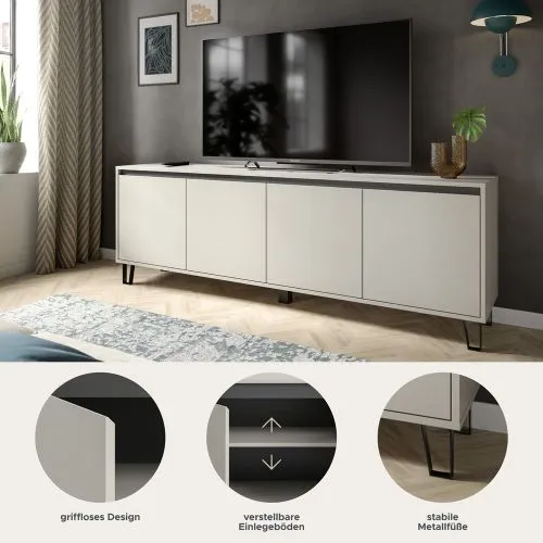 Lowboard TV-Board Balton, Kaschmir, 4-türiges Sideboard mit Keilfüßen – Ansicht 5