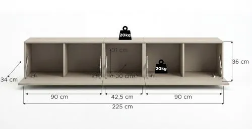 Lowboard TV-Board Beach 1 | 3-teilig | Kaschmir