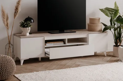 Lowboard TV-Board Bertrix | Sandstein / Weiß