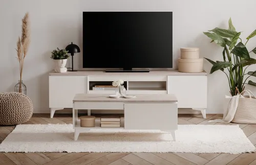 Lowboard TV-Board Bertrix | Sandstein / Weiß