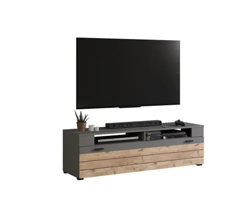 Lowboard TV-Board Freno | grau matt / Nox Oak | mit 2er Set LED Unterbauspot