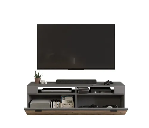 Lowboard TV-Board Freno | grau matt / Nox Oak | mit 2er Set LED Unterbauspot