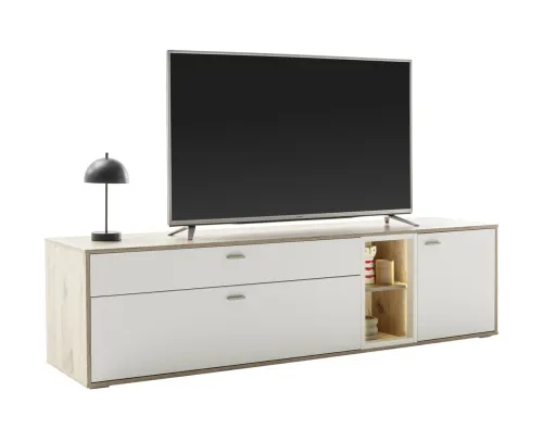 Lowboard TV-Board Santerno | weiß / Wildeiche mit LED Beleuchtung