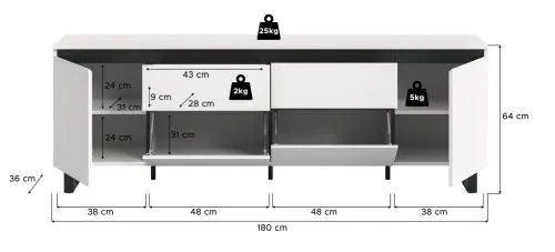 Lowboard TV-Board Tomasa | weiß / schwarz