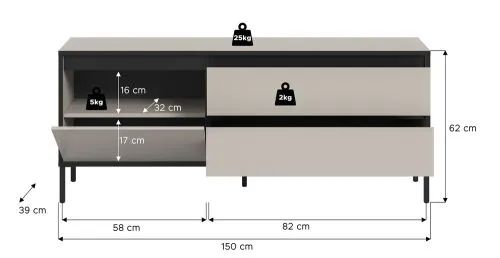 Lowboard TV-Board Tron | Kaschmir / schwarz