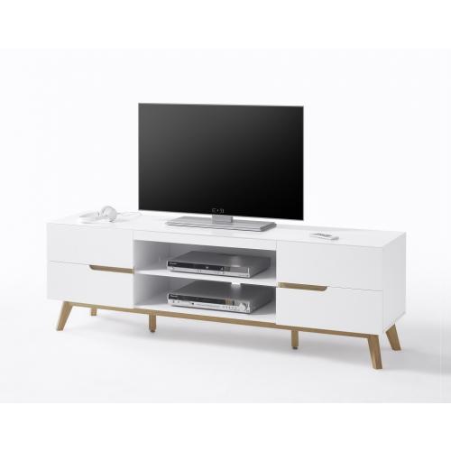 Lowboard TV-Schrank Cervo | weiß matt / Asteiche massiv