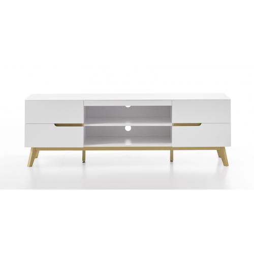 Lowboard TV-Schrank Cervo | weiß matt / Asteiche massiv