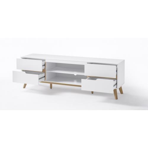 Lowboard TV-Schrank Cervo | weiß matt / Asteiche massiv