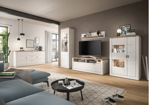 Lowboard TV-Schrank Michigan | weiß / Viking Oak