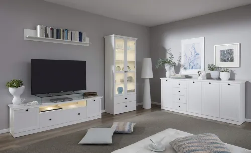 Lowboard TV-Unterteil Baxter | Landhausstil | weiß | mit 2er Set LED Unterbauspots