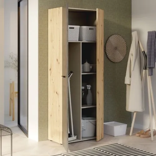 Mehrzweckschrank Drehtürenschrank Schrank Net106 | 2-türig | Dunkelgrau / Artisan Eiche