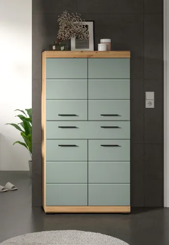 Midischrank breit Scout | mit Schubkasten | Salbei / Artisan Eiche