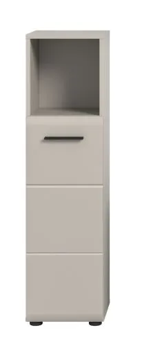 Midischrank Ice, Kaschmir matt, im Wohnzimmer, mit offener Nische und Schubkästen – Ansicht 3