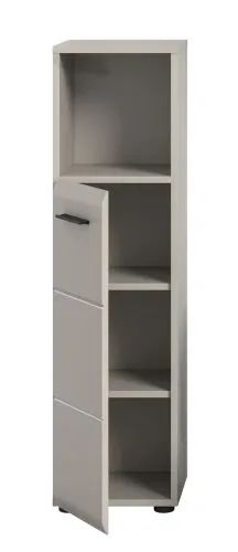 Midischrank Ice, Kaschmir matt, im Wohnzimmer, mit offener Nische und Schubkästen – Ansicht 4