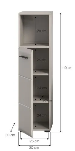 Midischrank Ice, Kaschmir matt, im Wohnzimmer, mit offener Nische und Schubkästen – Ansicht 5
