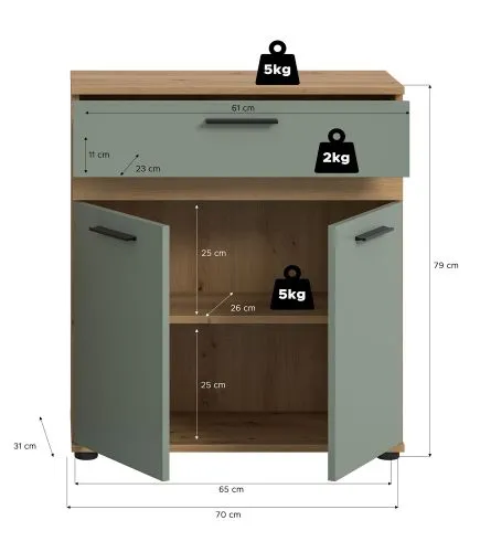 Midischrank Kommode Blake | Salbei / Artisan Eiche