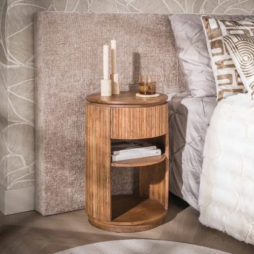 Nachtkommode Tulle groß | mit Schubkasten | Mangoholz massiv | sandfarbe