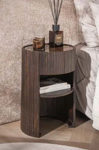 Nachtkommode Uzy | mit Schubkasten | Mangoholz / Keramik | dunkelbraun