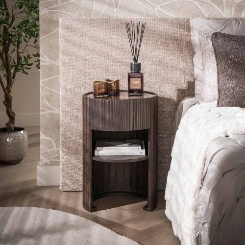 Nachtkommode Uzy | mit Schubkasten | Mangoholz / Keramik | dunkelbraun