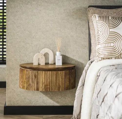 Nachttisch Damcha | mit Schubkasten | Mangoholz | sandfarbe