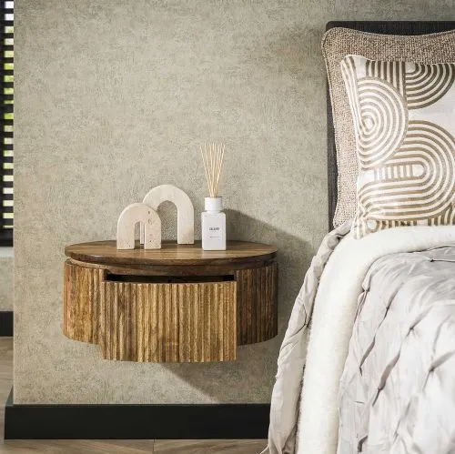 Nachttisch Damcha | mit Schubkasten | Mangoholz | sandfarbe