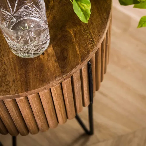 Nachttisch Dwina | rund | Mangoholz | Sandfarben